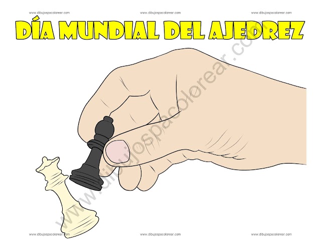 Día Mundial del Ajedrez dibujo a color y para colorear